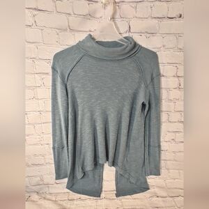 We The Free Free People Blue Mock Neck Shirt Open Back Small Boho